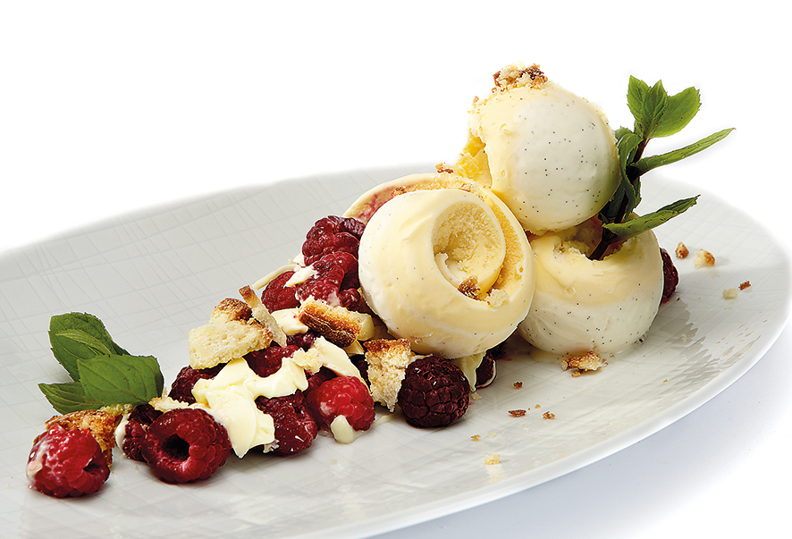 Gino med hallon och vaniljglass